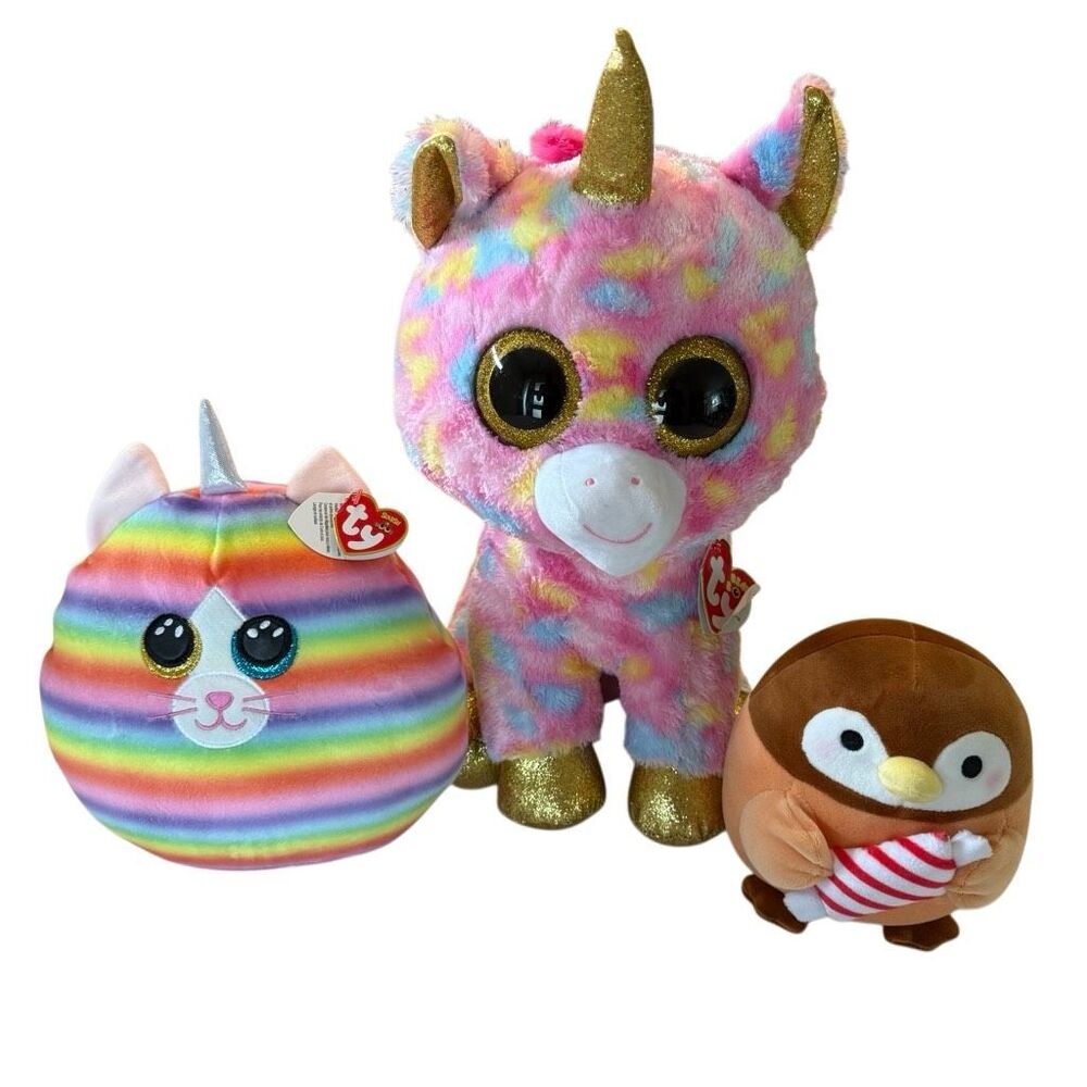 Beanie Boos & Plush Lot | Unicorn Cat Owl Stuffed Animals | Tags Attached